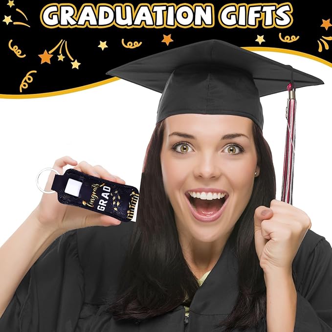 36 Pcs 2026 Graduation Gift Bulk Lip Balms Class of Graduation Party Favors Chapstick Holder Keychain and Lip Balms Set for Students Dry Chapped Lips Classmates Graduation Party