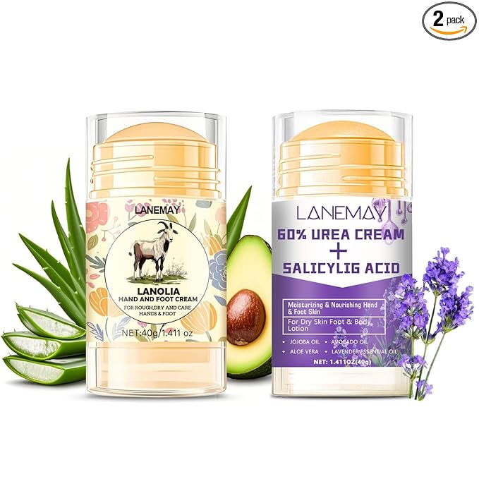 2Pcs Urea Cream 60% for Feet & Dry Cracked Skin, Cracked Heel Repair Stick Maximum Strength Moisturizing Foot & Hand Balm (Lavender)