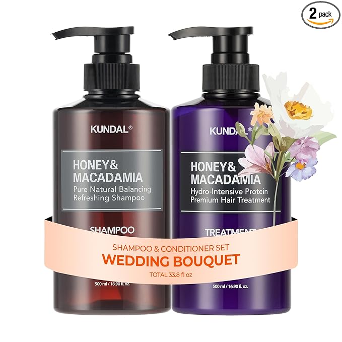 KUNDAL Korean Shampoo and Conditioner Set [Wedding Bouquet] Salon-quality, Long Lasting Scent, Moisturizing, Sulfate-Free, Argan & Macadamia Oil, Korean Hair care, 16.9 fl oz each