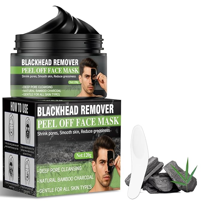 Blackhead Remover Mask, Charcoal Peel Off Face Mask for Men & Women, Deep Pore Cleansing Bamboo Charcoal Mask for Face & Nose, Removes Acne & Blackheads, 4.23 Oz