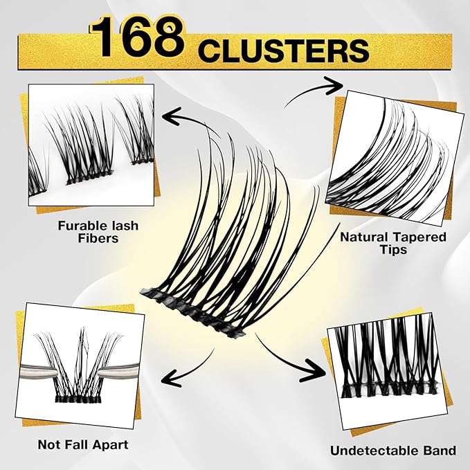 Lash Clusters Kit, 168pcs Eyelash Clusters Kit Lashes Clusters Kit Cluster Lashes Pestañas Postizas Naturales with Lash Bond&Seal,Lash Tweezers 9-16mm 7 Styles Mix Lashes Clusters Kit