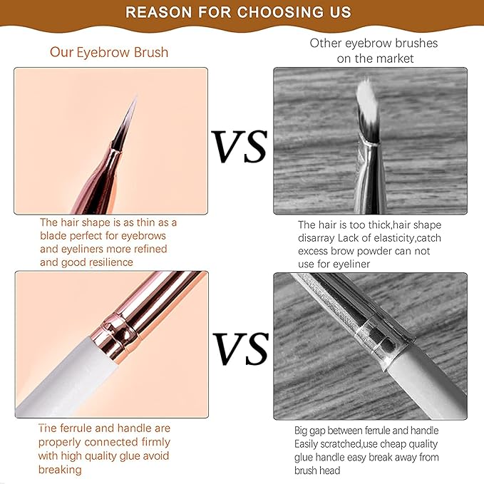 Duo Eyebrow and Eyelash Brush - Spoolie and Angled Brow Brush for Eye Makeup (5pcs, White)