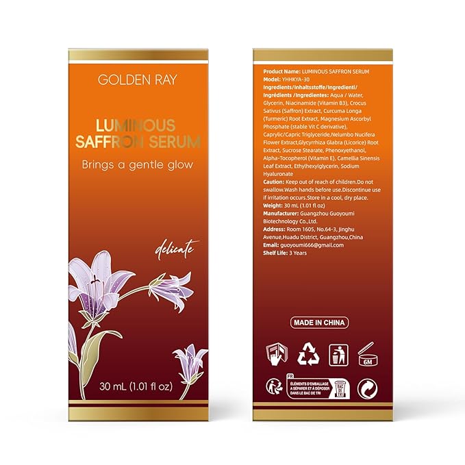 Saffron Serum for Face, Brightening & Discoloration Correcting Serum, Dark Spot Appearance Care, Radiance Booster for Dull Skin, Lightweight Facial Serum, Even-Looking Skin Tone, 1 fl oz