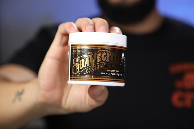 Suavecito Pomade Firme (Strong) Hold Whiskey Bar Scent 4 oz - Pomade For Men - Medium Shine Water Based Wax Like Flake Free Hair Gel - Easy To Wash Out - All Day Hold For All Hair Styles