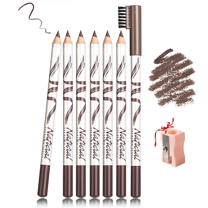 6PCS Eyebrow Pencils for Women,Wooden Hard-Core for Eyebrows & Eyeliner Dual-PurPose,Micro Black Eyebrows Pencil for Precision Filling,Long Lasting for Natural-Looking Brows with Sharpener,Brown