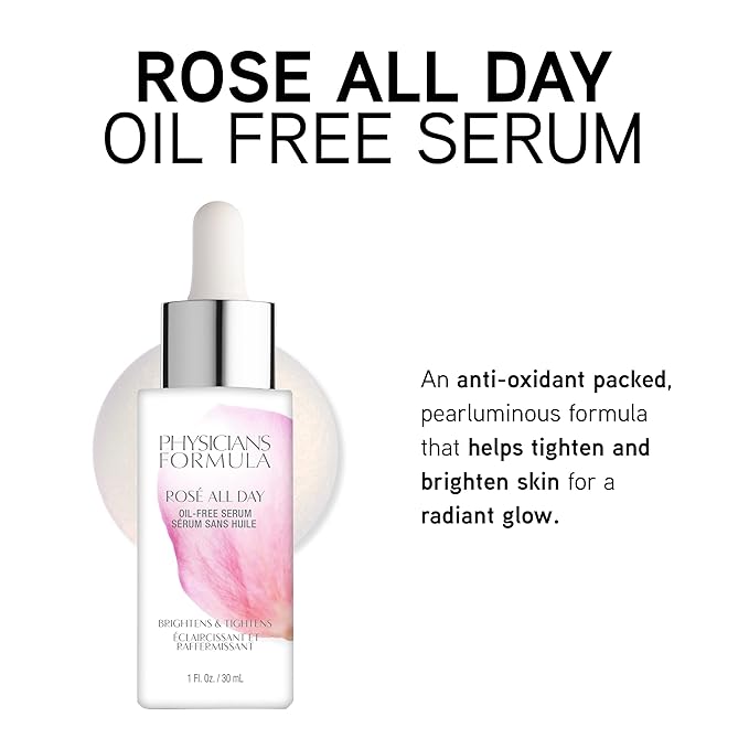 Physicians Formula Rosé All Day Oil-Free Serum, Antioxidant-Rich Formula with Rose Water & Kakadu Plum for Brightening & Hydration