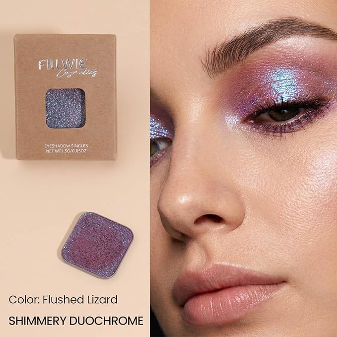 Duochrome Chameleon Eyeshadow, Blue-Purple Shift Shimmer, High-Pigment Long-Lasting, Metal Pan Refill Fits Magnetic Makeup Palettes (Flushed Lizard)
