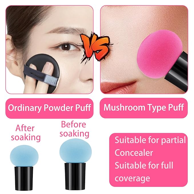 ElevateTech 6 Pcs Makeup Sponges with Handle Foundation Applicator Sponges Mushrooms-Shaped Makeup Sponge Puff Powder Cosmetic Puff Beauty Tool for Foundation Creams Powders, Dry & Wet Use