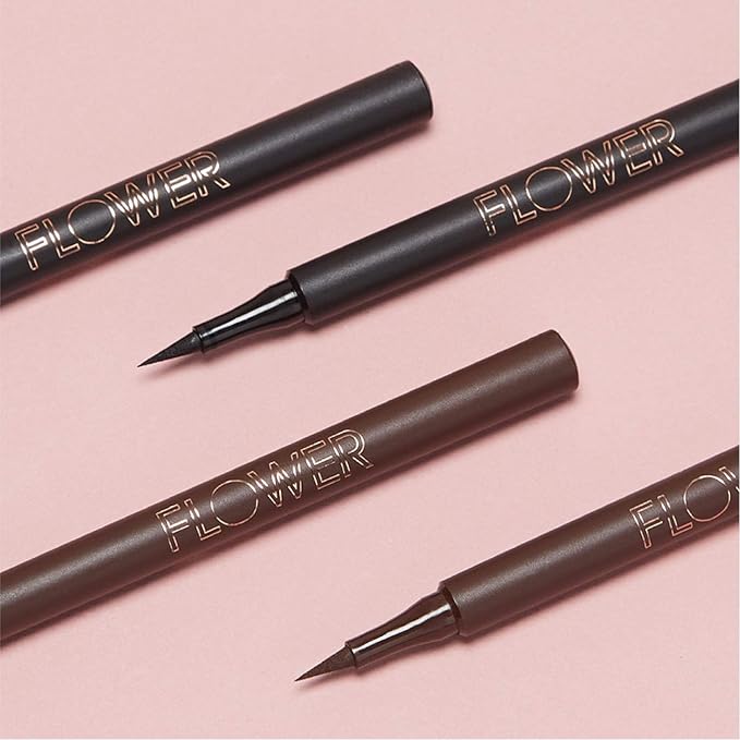 FLOWER BEAUTY By Drew Barrymore Forever Wear Winged Eyeliner - Long-Lasting + Smudge-Proof - Liquid Eyeliner + Winged Applicator (Dark + Stormy)