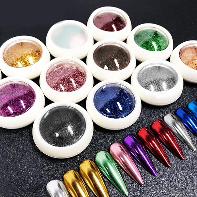 Holographic Mirror Gold White Pearl Chrome Nail Powder Kit Metallic Effect Dust UV Gel Red Silver Nail Chrome Pigment for Nails Set Art Decoration