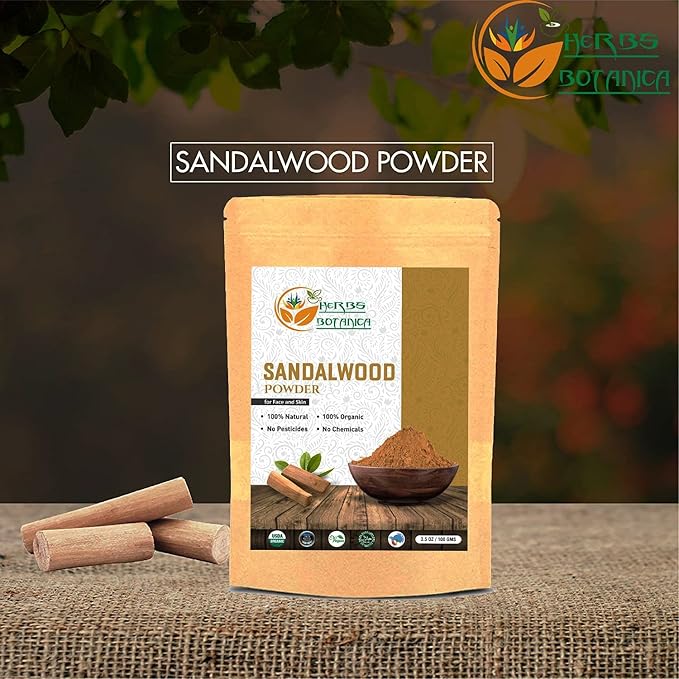 Herbs Botanica Chandan Sandalwood Powder, 100 gm / 3.52 oz, Face Pack & Mask, Tilak, Auspicious Occasions, Natural Cleansing & Soothing Powder.