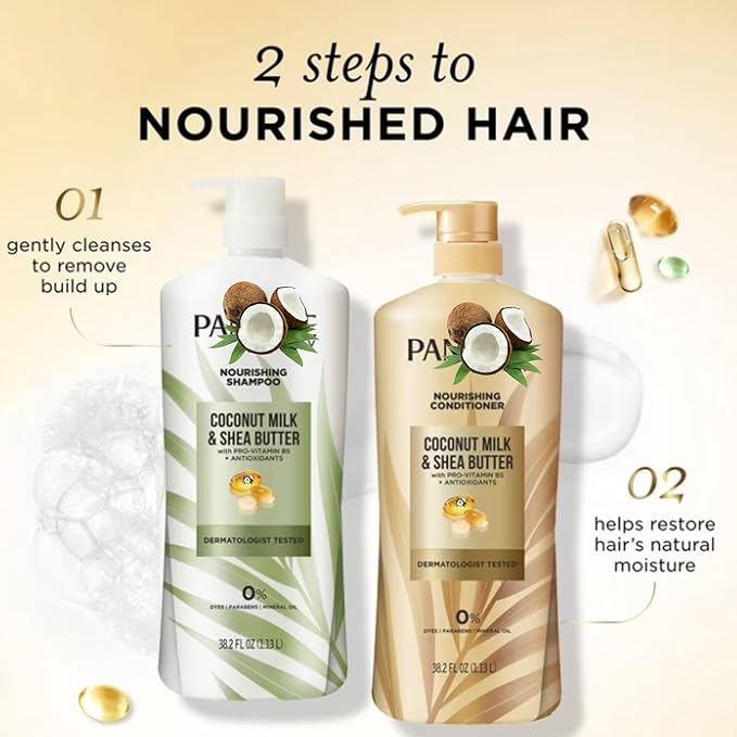 Shea Butter and Coconut Milk SHAMPOO, 38.2 fl oz - Moisture for Curly, Wavy & Dry Hair - Nourishing, Frizz Control, Sulfate-Free Shampoo for Shine & Softness
