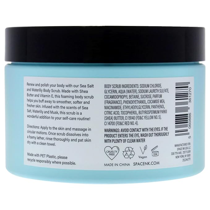 Beauty SpaceNK Sea Salt & Waterlily Exfoliating Body Scrub – Hydrating, Nourishing, Gentle Exfoliation – Suitable for All Skin Types, Soft & Radiant Skin, Cruelty-Free Rejuvenating Formula – 14.63 oz