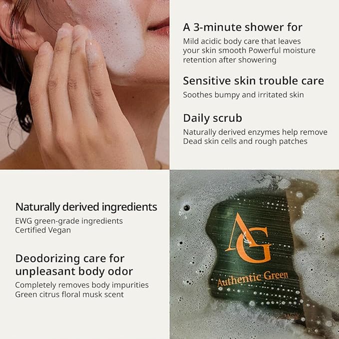 Authentic Green All In One Powder Wash Bottle ㅣ Gentle Natural Cleanser For Face ㅣ Refillable Skincare ㅣ Easy Dissolving Powder Formula ㅣ Daily Refreshing Skin Care ㅣ Botanical Extracts - 90g