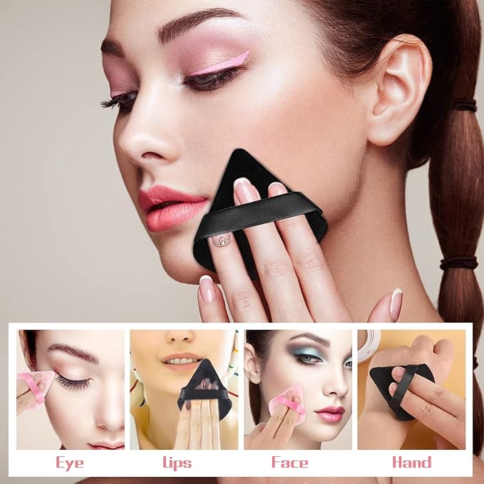 Pimoys 12 Pieces Powder Puff Face Triangle Makeup Puff Soft Cosmetic Foundation Sponge Velour Puff for Loose Powder Body Powder Beauty Wet Dry Makeup Tool(Black, Pink)