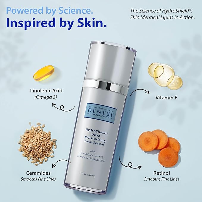 Dr. Denese SkinScience HydroShield Retinol Serum for Face 4 oz – Dermatologist Tested Hydrating Serum, Contains Retinol and Ceramides for Deep Moisture - Cruelty Free