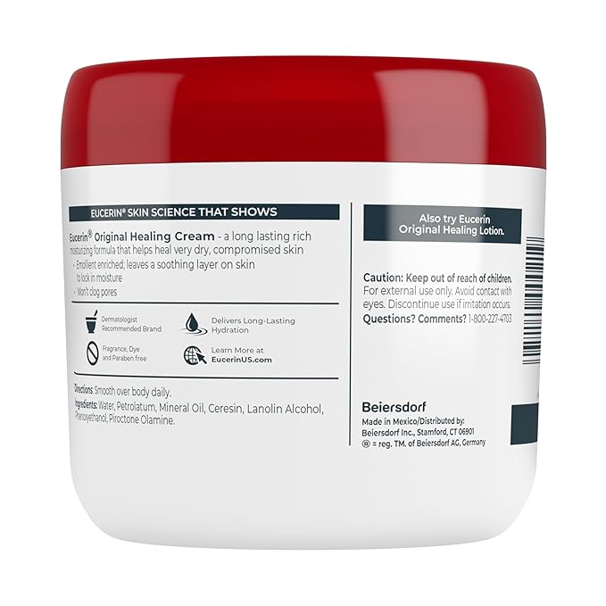 Eucerin Original Healing Cream, Unscented Body Cream for Extremely Dry, Sensitive and Compromised Skin, Emollient Enriched Body Moisturizer, 16 Oz Jar, Pack of 2
