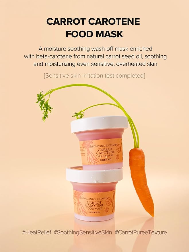 SKINFOOD Carrot Carotene Food Mask, Korean Skincare Wash-Off Mask for Soothing & Moisturizing, Carrot Seed Oil & Beta-Carotene, 120g / 4.23 fl.oz.