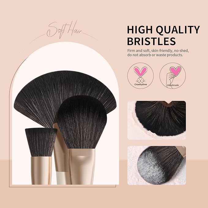 DUcare 30Pcs Professional Grade Labeled Makeup Brushes Set, Large Foundation Powder Contour Concealer eyeshadow Blush EyeLiner Make up Brushes,Premium Synthetic hair,Vegan Cruelty-free