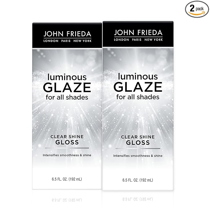 John Frieda Luminous Glaze Clear Shine Hair Gloss, Enhances Color and Adds Gloss for a Reflective Sheen on Color-Treated or Natural Hair, 6.5 Oz, Pack of 2