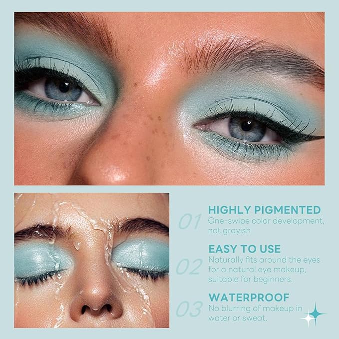 HOSAILY Light Blue Single Matte Eyeshadow, Velvet Eye Shadow Pressed Powder Primer Base Makeup, High Pigmented LongLasting Baby Blue Mint Green Eye Shadow Palette Makeup, sombras para ojos 01