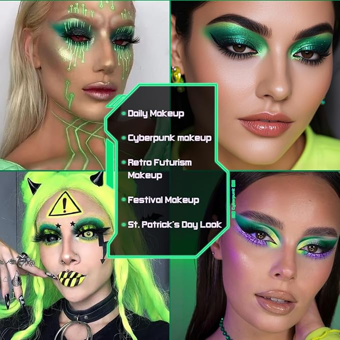 Afflano Multichrome Green Eyeshadow Palette, Color-Shifting Emerald Green Glitter Eyeshadow Pallet, Yellow Lime Teal Chrome Eye Shadow Palette for Women Blue Brown Eyes Makeup Party Daily Goth Look
