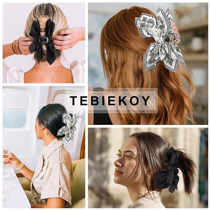 Boho Bandana Hair Claw Clips for Women, 2 Pcs Extra Large Claw Clips for Thick Hair Paisley Hair Clip Bow Knot Adorable Hair Claws Non-slip Fashion Hair Accessories Gift for Women Teen Girls