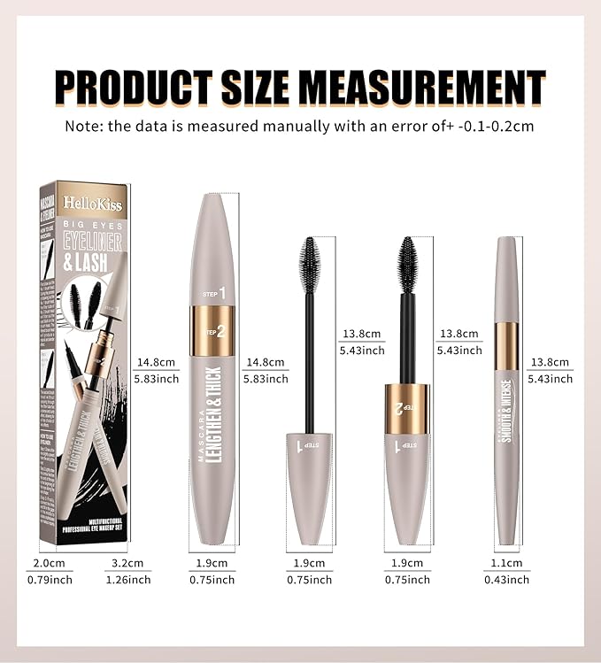 DUDUDU Waterproof Mascara and Eyeliner Set, 2-in-1 Black Volumizing and Lengthening Mascara for Lash Extension, Ideal Mascara for Older Women, 24HR Long Lasting Smudge-Proof Eye Makeup Kit