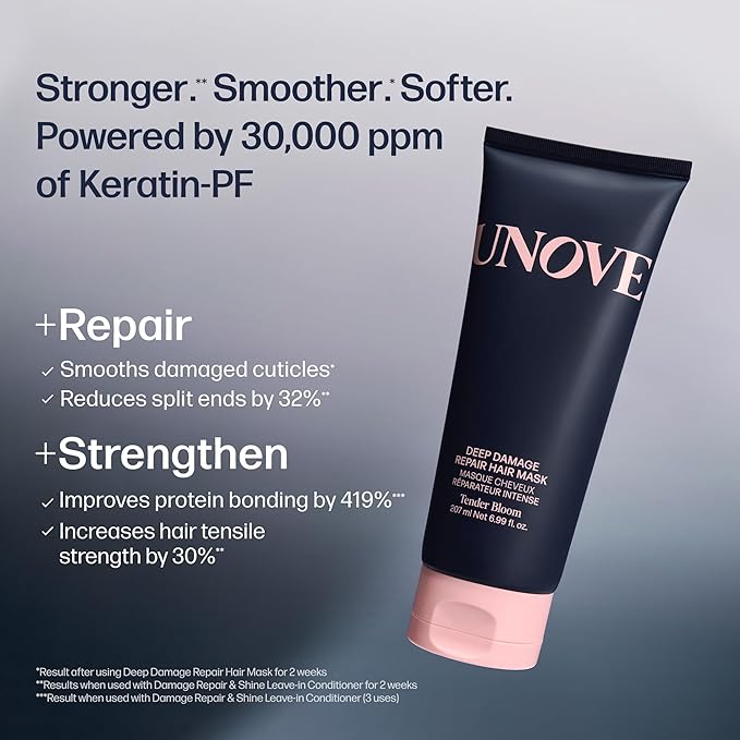 UNOVE Deep Damage Repair Hair Mask - Protein Hair Treatment & Hair Mask for Damaged Hair | Deep Conditioning & Keratin Hair Mask for Dry, Frizzy Hair | Korean Hair Care | Tender Bloom, 7 fl oz