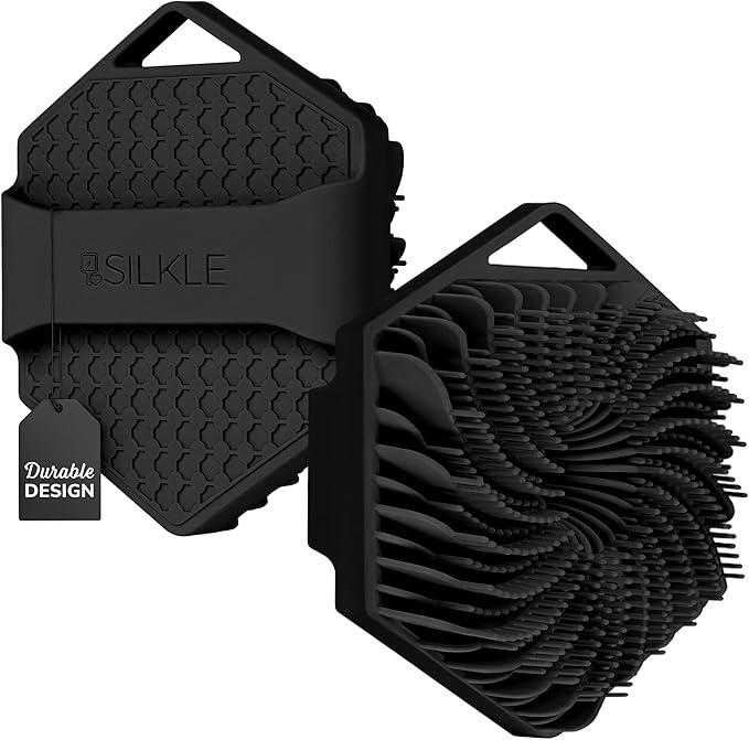 SILKLE Silicone Body Scrubber – Gentle Exfoliating Shower Scrubber for Body & Bath, Silicone Shower Brush & Loofah Alternative – Non-Slip Silicone Body Brush, Quick Dry, Hygienic - Black