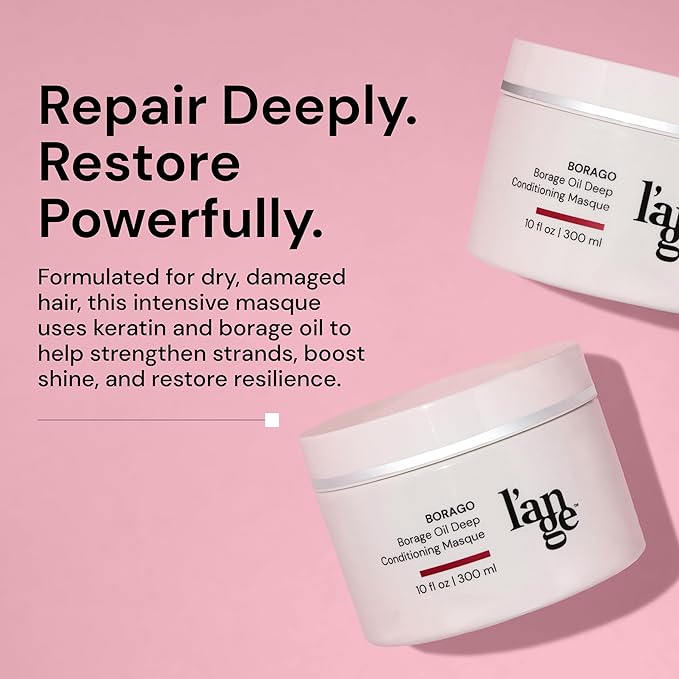 L'ANGE HAIR Borago Deep Conditioning Hair Mask for Damaged Hair | Moisturizing Deep Conditioner Mask | Borage Oil & Keratin Hair Treatment | Soft, Shiny & Frizz-Free | Sulfate & Paraben Free | 10 oz