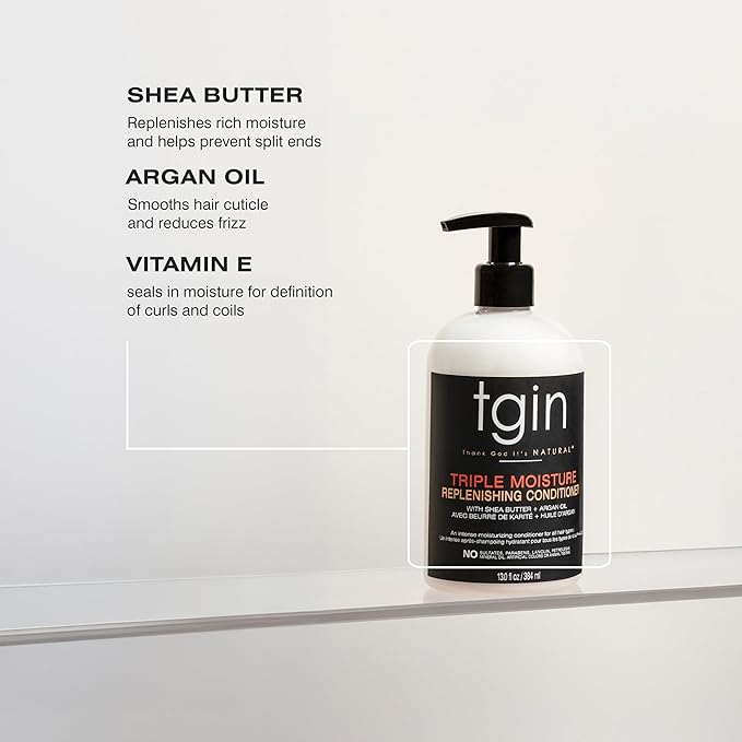 tgin Triple Moisture Replenishing Conditioner for Natural Hair – Conditioner for Women with Deep Hydration for Soft, Shiny, Manageable Curls – Easy Detangling, Frizz Control, Color Safe (13 oz)