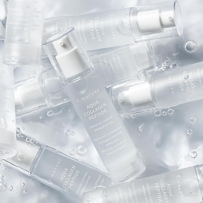 S.NATURE Aqua Collagen Peptide Triple Gel Essence, Firming & Hydrating Face Essence, Plumping and Calming Gel Serum with 8 Hyaluronic Acids, Adenosine, Oil-Free Korean Skincare