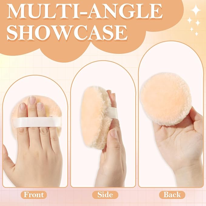 Large Body Powder Puff and Container, 3.54 Inch Women Powder Puff with Crystal Case for Dusting Powder, Beige