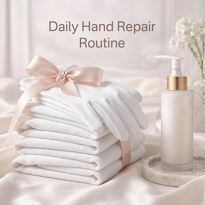 Cotton Gloves for Dry Hands Sleeping – 12 Pairs 100% Cotton Moisturizing Gloves Overnight, Breathable Reusable Spa Care White Gloves Costume for Hand Repair