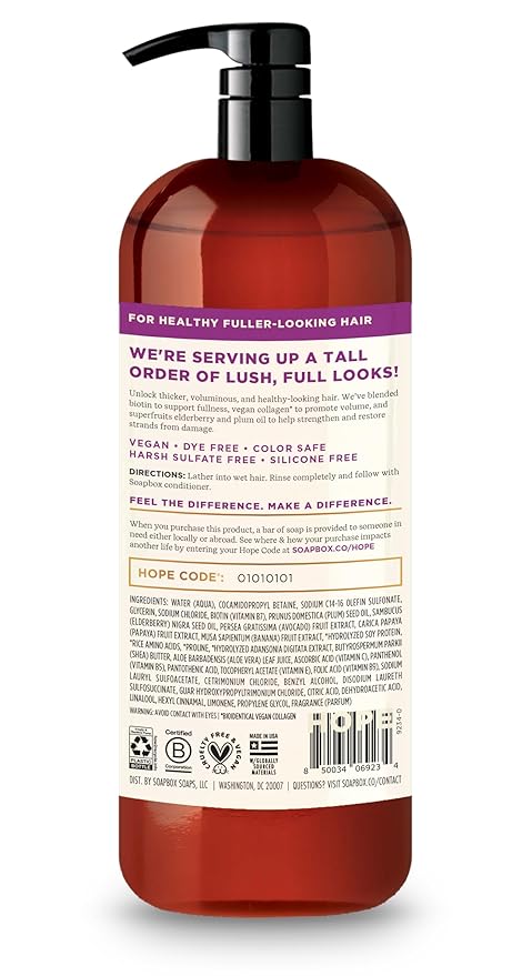 Soapbox Biotin Shampoo, Biotin & Super Fruit Shampoo for Thin, Fine, Thinning Hair | Volumizing & Repairing to Promote Hair Growth, Strength, Fullness, 1 Liter Pump Bottle