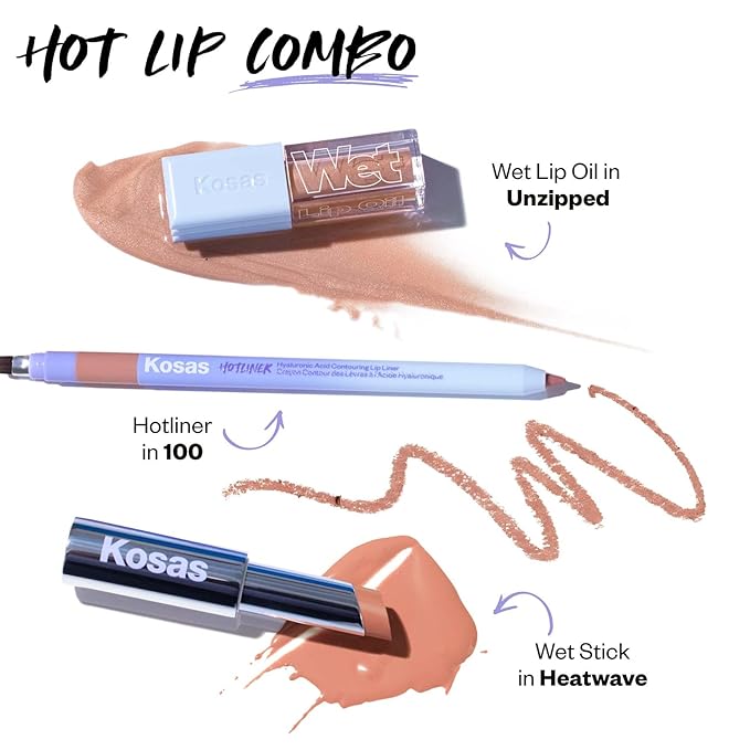 Kosas Wet Lip Oil Gloss - Hydrating Lip Plumping Treatment with Hyaluronic Acid & Peptides, Non-Sticky Finish (Unzipped)