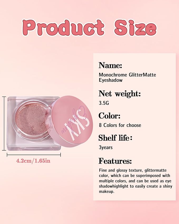 Sparkle Single Eyeshadow Cream, Rose Pink Glitter Highly Pigmented Eye Shadow, Long-Lasting Blendable Shimmer Eyeshadow, Lightweight Eye Shadow Makeup Palette Christmas Party Gift for Women Girls-07