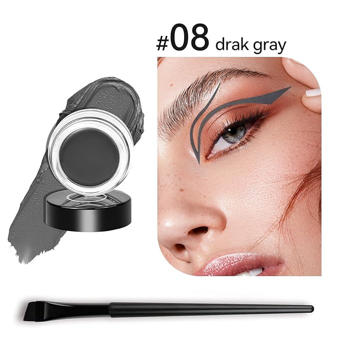 Eyeliner Gel Set,Long Lasting Waterproof With 5.51 IN Long Eyeliner Brush,High-Intensity Pigments Smudge-Proof Eye Liner Makeup Creamy Gel 5G-Dark Grey
