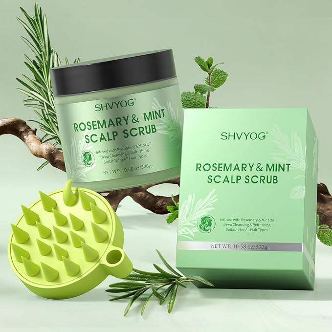 SHVYOG Scalp Scrub, Rosemary Scalp Exfoliator, Scalp Exfoliator Scrub for Build Up, Oily Hair, Hair Treatment Nourishing Detox Hair Care with Scalp Massager