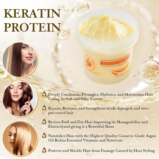 Collagen Hair Mask,Deep Repair Conditioning Argan Oil Hair Mask for Damaged Hair Treatment, Deep Conditioner Hydrating Hair Masque for All Hair Types 3.38 oz 100ml