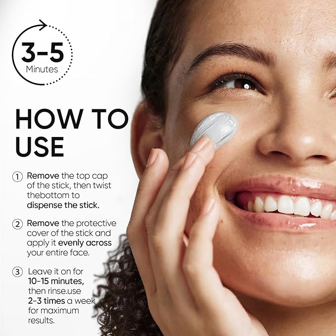 SKINTIFIC Amazonian White Clay Purifying Stick, Deep Clean Pores Mud Mask with Volcanic Soil, Pore Minimizer, Gentle Exfoliating, Refines Pores, Smoothing Skin, Non-Drying, Skincare Facial Mask