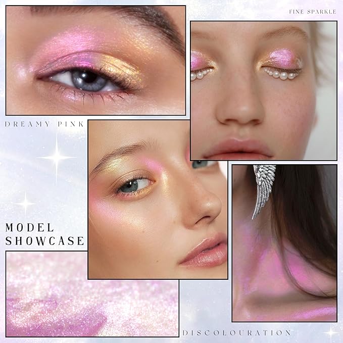 HOSAILY Liquid Glitter Eyeshadow, Shimmer Chameleon Holographic Metallic Multichrome Highlighter, Long Lasting Waterproof White Purple Eye look, Sparkling Quick Dry Face Eye pigmented Makeup 04