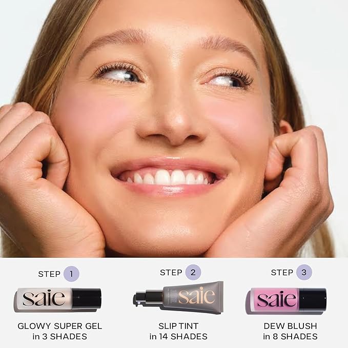 Saie Glowy Super Gel Duo - Illuminating Makeup Primer + All-Over Liquid Highlighter Gel for Dewy, Glass Skin - Vegan Skin Care Infused Glow Serum with Squalane Oil - Sunglow + Starglow (1 Oz, 2 Pack)