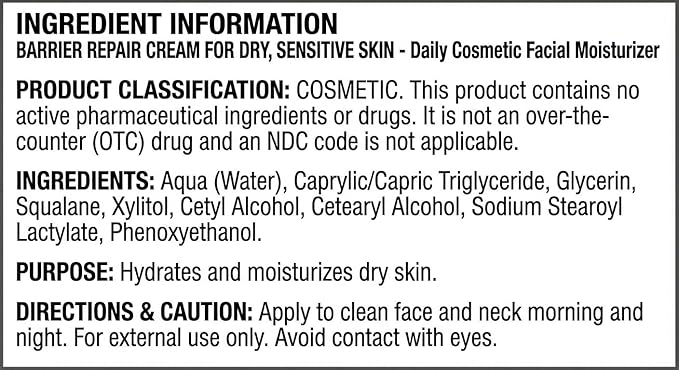 Barrier Repair Cream for Dry, Normal, or Sentitive Skin, Strengthens Barrier, Fast-Absorbing Hydration, Suitable for Dry, Seborrheic, Normal & Sensitive Skin - Dermatitis Gentle Ingredients