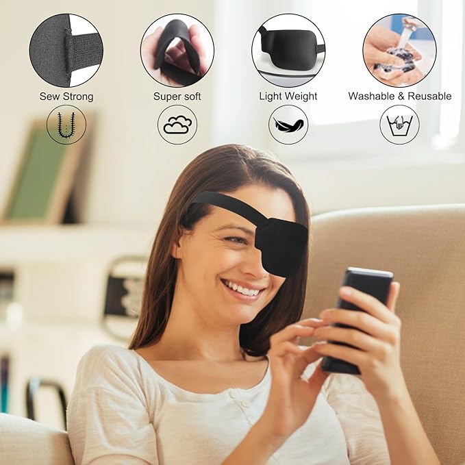 2Pcs 3D Eye Patches for Adults, Adjustable Medical Eyepatch for Lazy Eye, Large Black(Left and Right