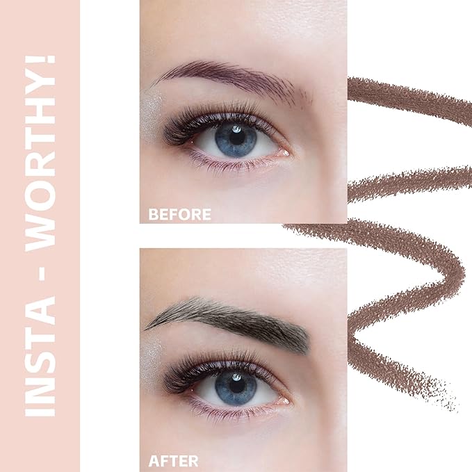 Eyebrow Pencil - Makeup Waterproof Brow Pencil with Triangular Tip, Dual-Sided Brow Brush, Precise, Fine Tip, Fills Brows Creates Natural Looking Brow, with Hair Clips - Brown