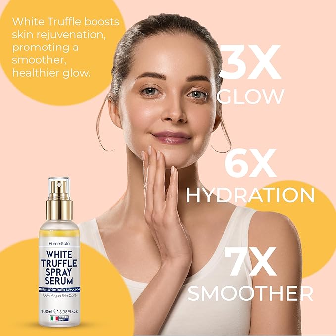 Pharmlitalia Italian White Truffle Spray Serum - Vegan Skin Care - Hydrating Face Mist with Avocado & White Truffles - Face Serum for Radiant Skin - 3.38 Fl Oz
