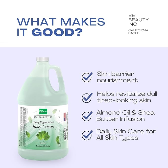 BeBeauty Mint Honey Regeneration Body Cream Hydrating & Nourishing Body Lotion for Smooth, Soft, Revitalized Skin 1 Gallon