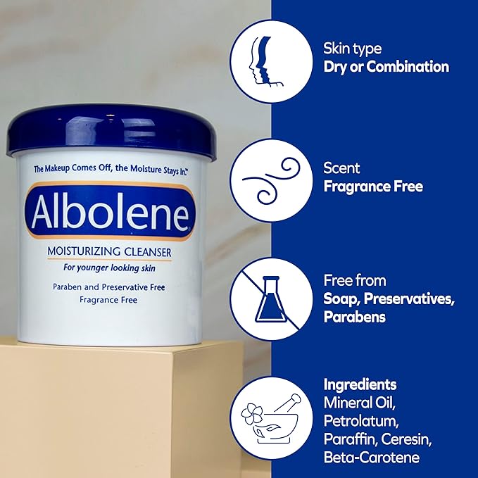 Albolene Moisturizing Cleanser & Makeup Remover Balm - Fragrance-Free Facial Cream for Cleansing & Hydration - Multi-Use Skincare for All Skin Types - No Harsh Chemicals - 12 oz,(Pack of 12)